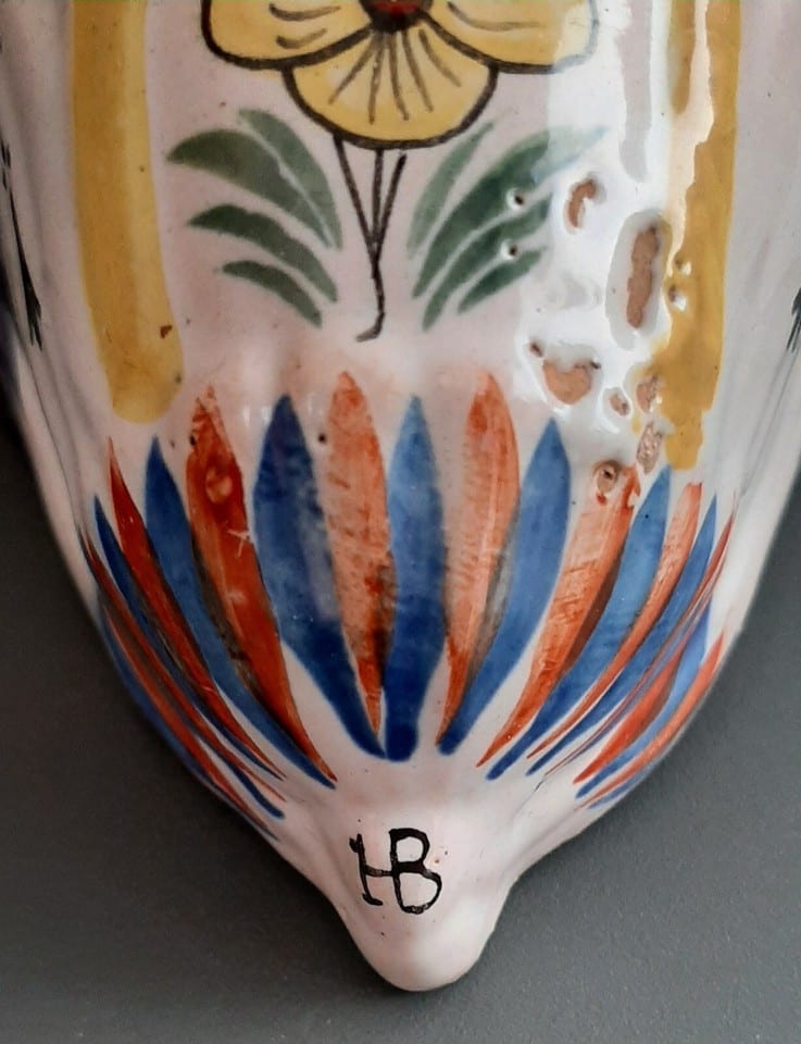 rare Bénitier Breton marque HB Quimper Faïence 19° Bretagne ORIGINAL bon état — photo 6