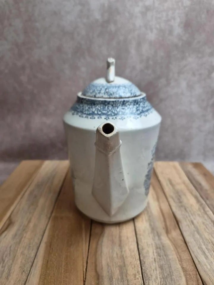Théière Terre de fer Creil et Montereau Khiva décor bleu Xixe – rare — photo 2
