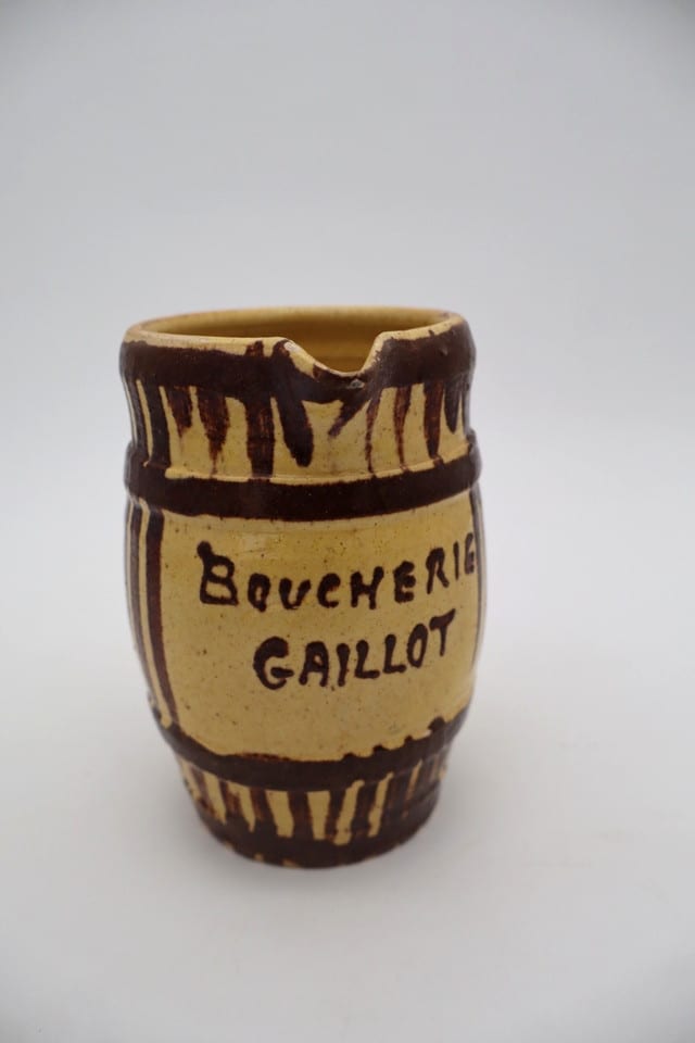 Ancien pichet publicitaire Boucherie Gaillot – Céramique façon tonneau — photo 6