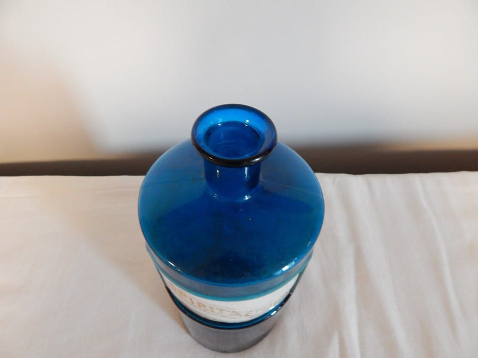 ANCIENNE BOUTEILLE FLACON de PHARMACIE Verre Bleu Porcelaine SPIRIT : METHYL : — photo 6