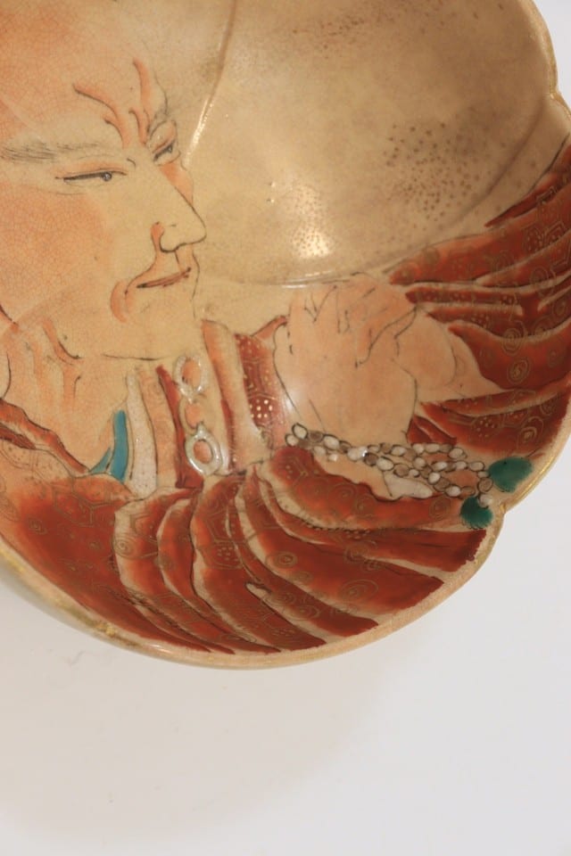 Ancien bol à thé faïence céramique japon visage samouraï Satsuma période Meiji — foto 6