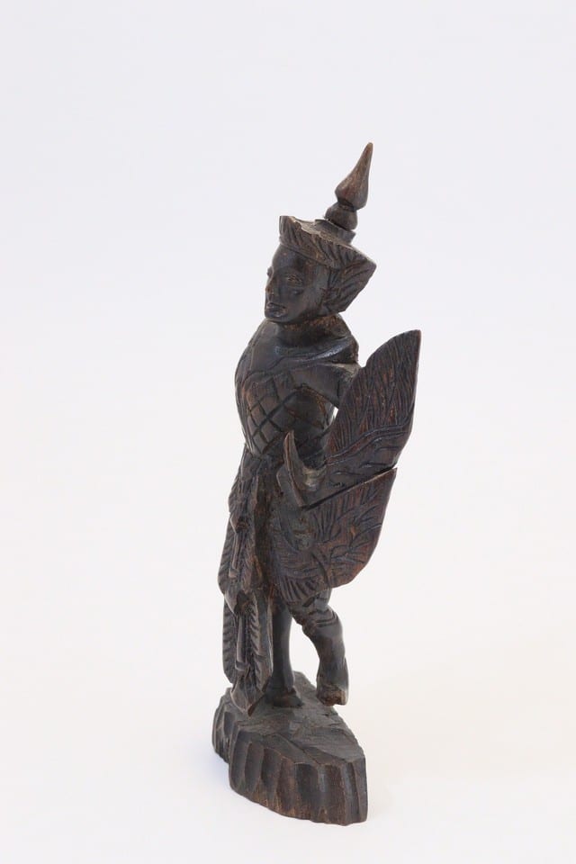 Sculpture bois guerrier birman Birmanie Bouddhisme wood Burmese statue ancienne — photo 3