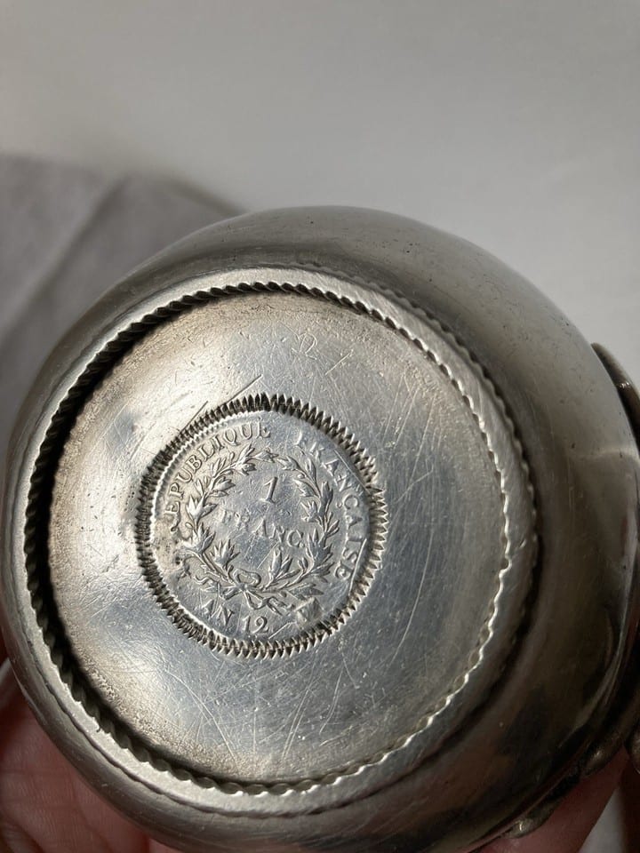Taste-vin en argent massif, 18ème, orné d’1 franc Bonaparte Premier Consul An 12 — foto 6
