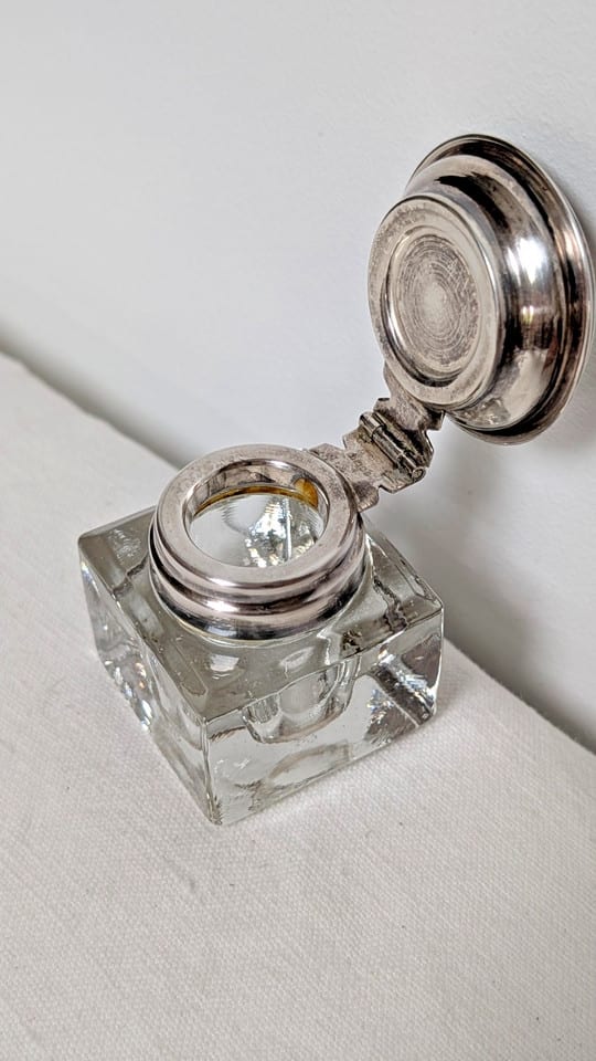 Ancien encrier en cristal et porte plume argent massif 925 Birmingham — photo 3