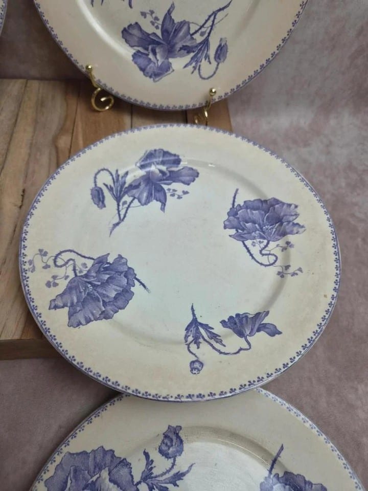 Lot de 6 assiettes plates terre de fer Sarreguemines Feria décor violet ancien — photo 5