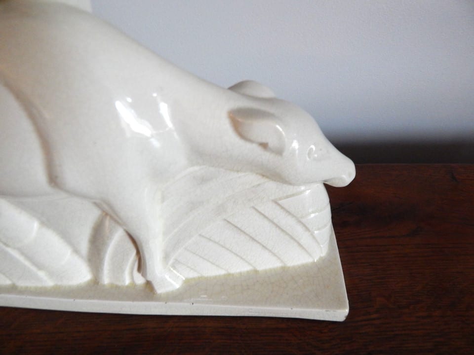 ANCIENNE SCULPTURE Art Déco en Céramique Craquelée Couple Antilopes LEMANCEAU — photo 2