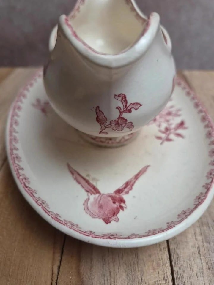 Saucière terre de fer Sarreguemines & Digoin Favori rose oiseaux ancienne — photo 5