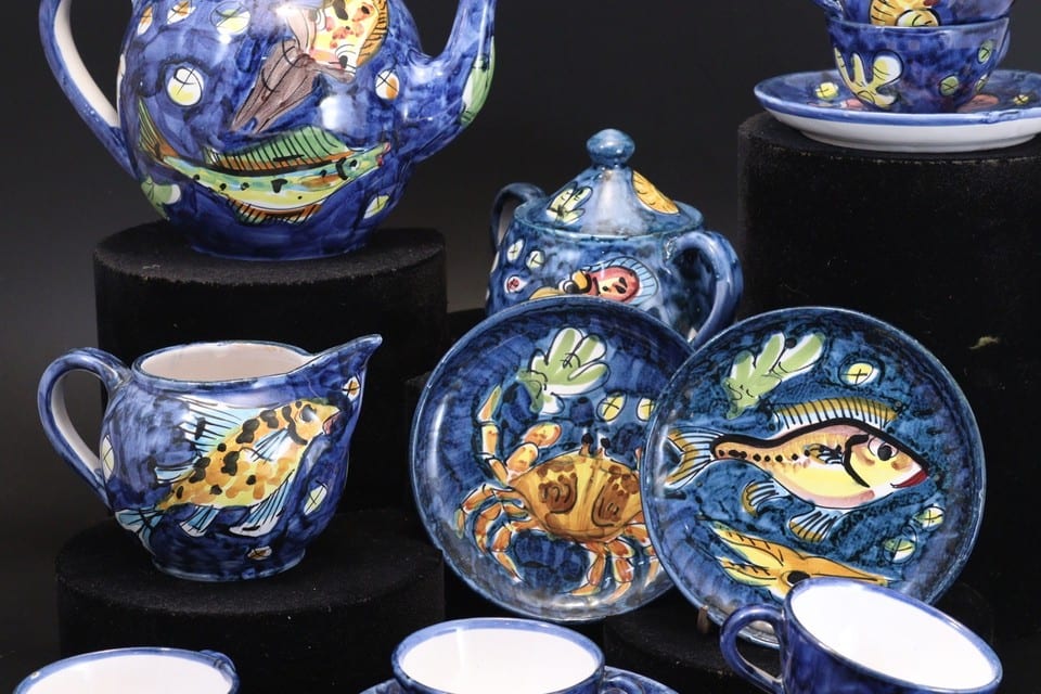 Service à café céramique de Marinis Vietri Italie Italy Italian ceramic poisson — Foto 2