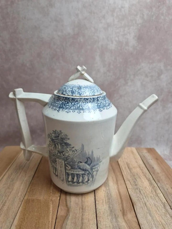 Théière Terre de fer Creil et Montereau Khiva décor bleu Xixe – rare — photo 3