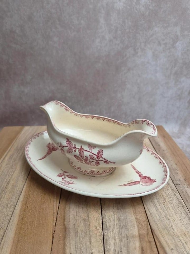 Saucière terre de fer Sarreguemines & Digoin Favori rose oiseaux ancienne — photo 2