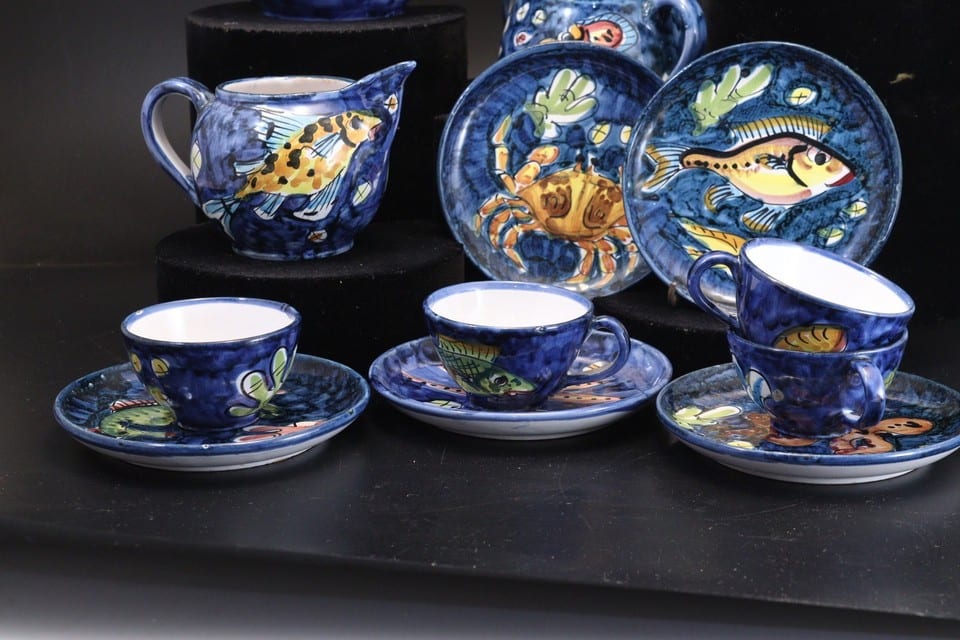 Service à café céramique de Marinis Vietri Italie Italy Italian ceramic poisson — Foto 4
