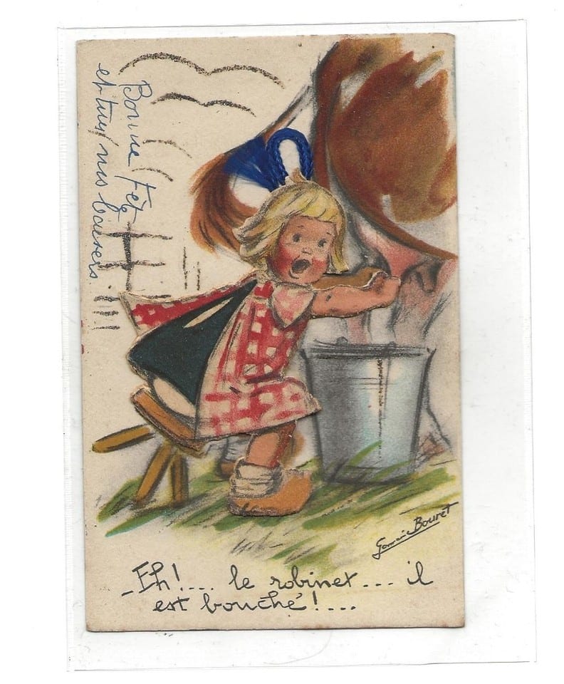 carte postale germaine bouret à système-eh, le robinet  il est bouché-