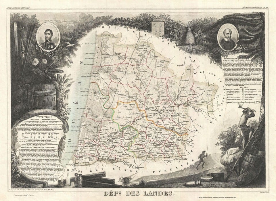 Gravure illustration réhaussée couleurs 86 départements et possessions de la — photo 2
