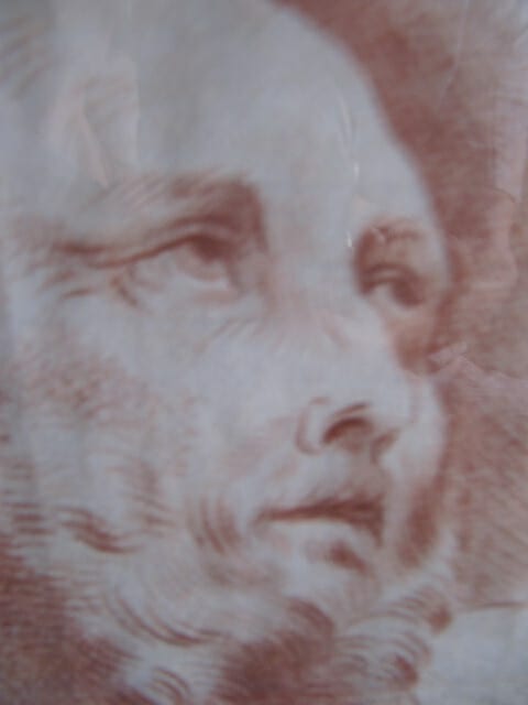 tableau avec sanguine tête d'homme regard ver le ciel XIXème — photo 3