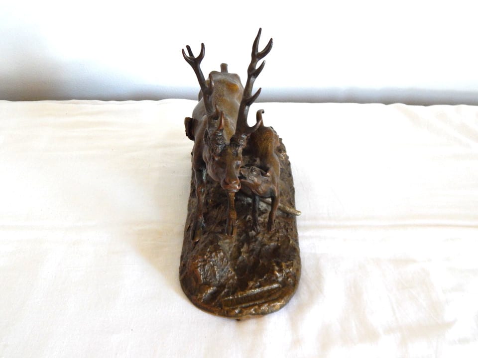 ANCIENNE SCULPTURE BRONZE Cerf avec Chien de Chasse Signée J MOIG Jules Moigniez — photo 7