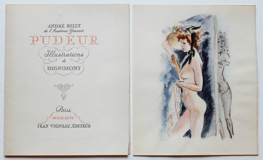 ANDRÉ DIGNIMONT PUDEUR (BILLY) Suite de 5 illustrations en couleurs 1946 curiosa
