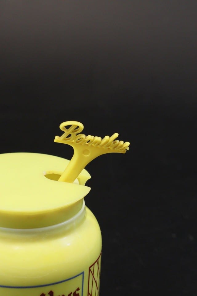 Pot à moutarde de Dijon Bornibus Paris opaline jaune Opalex couvercle cuillère — foto 2
