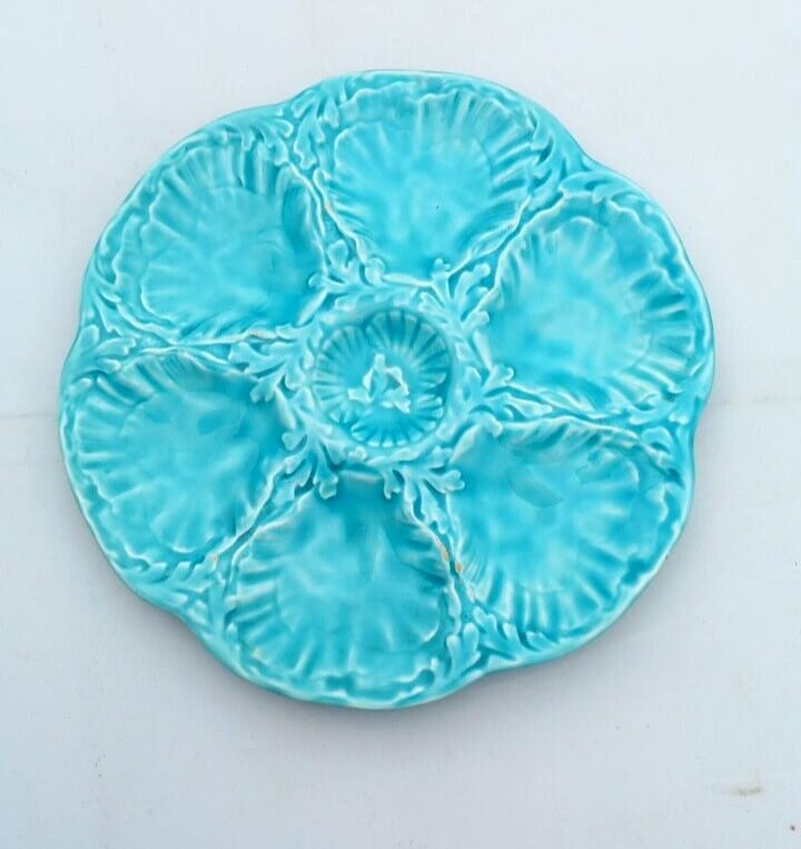gien assiette à huitres couleur turquoise