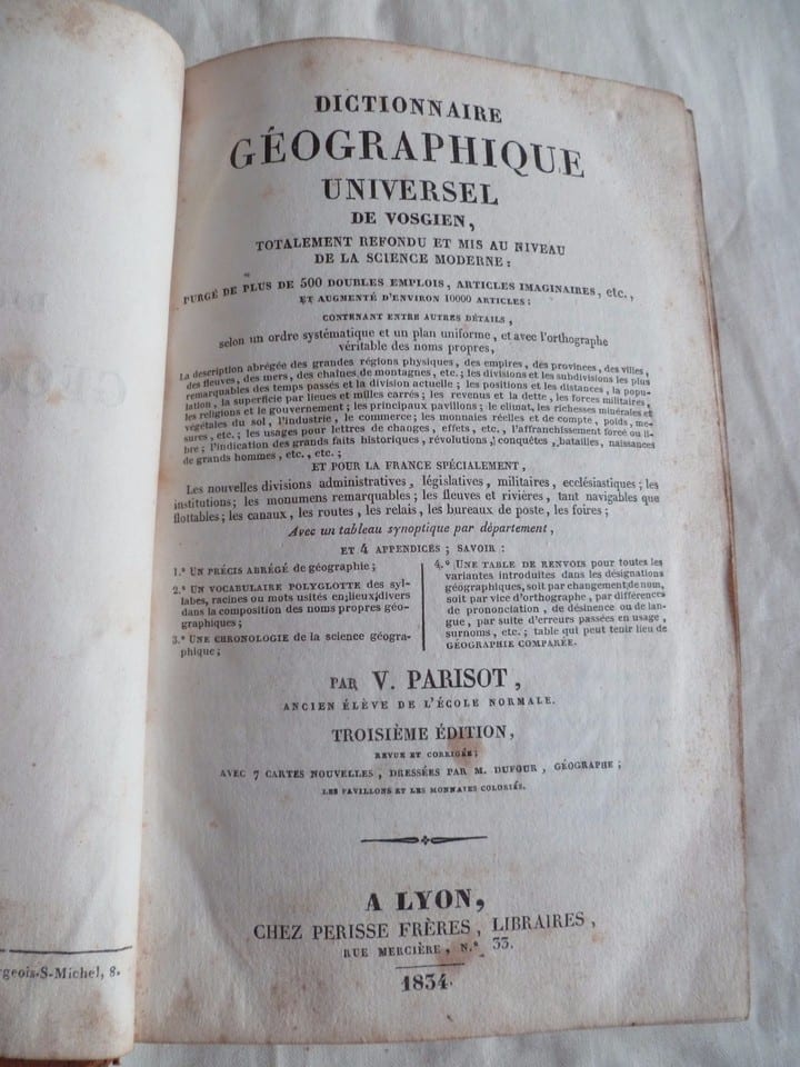 DICTIONNAIRE GEOGRAPHIQUE PORTATIF DE VOSGIEN 1834 RELIURE CUIR 8 CARTES — photo 5