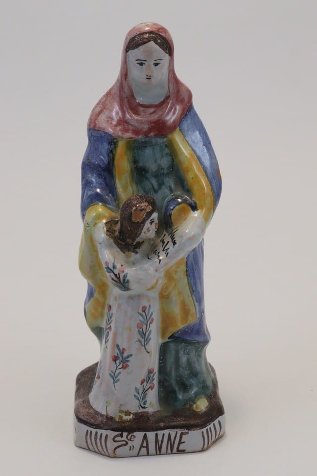 St Anne apprenant à lire à la vierge faïence de Malicorne XIXe Pouplard Béatrix