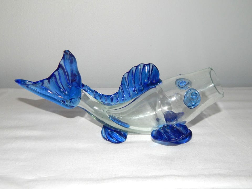 ANCIEN VASE Soliflore en VERRE Soufflé MURANO ? de Forme POISSON — photo 3