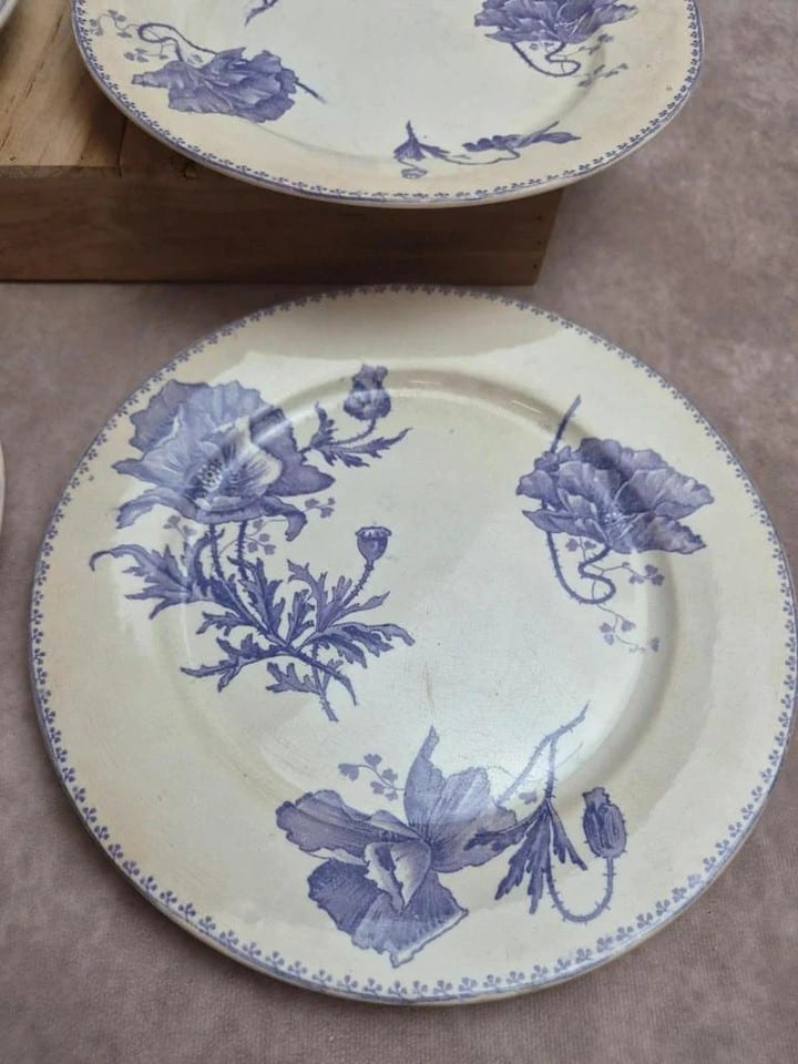 Lot de 6 assiettes plates terre de fer Sarreguemines Feria décor violet ancien — photo 8