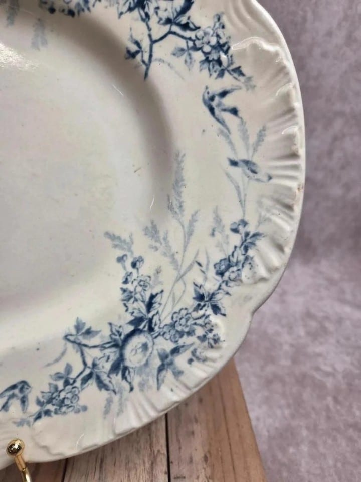 Grand plat ovale Terre de Fer Creil et Montereau Linotte – Xixe — photo 3