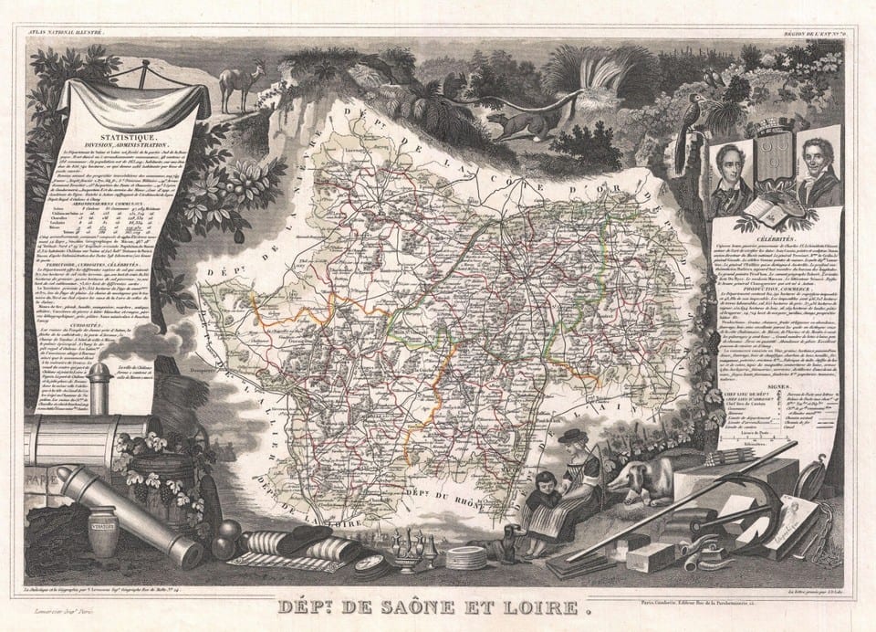 Gravure illustration réhaussée couleurs 86 départements et possessions de la — photo 4