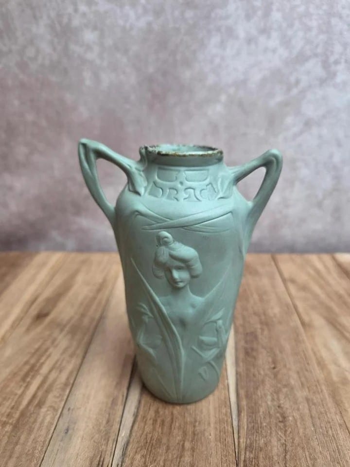 Vase Art nouveau Schäfer & Vater Jugendstil biscuit vert vers 1900 — photo 6