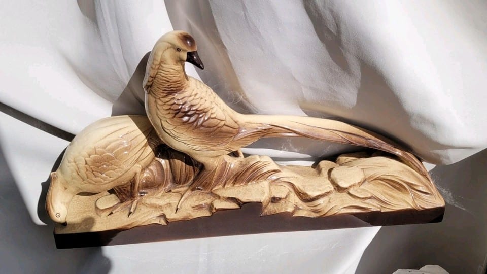 Sculpture Art Déco Couple de Faisans en Céramique – Années 30