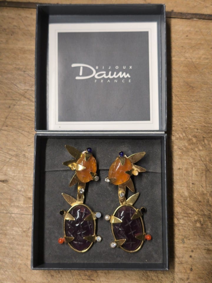 Clips d'oreilles Daum Hilton McConnico turquoises avec boîte et étui — foto 2