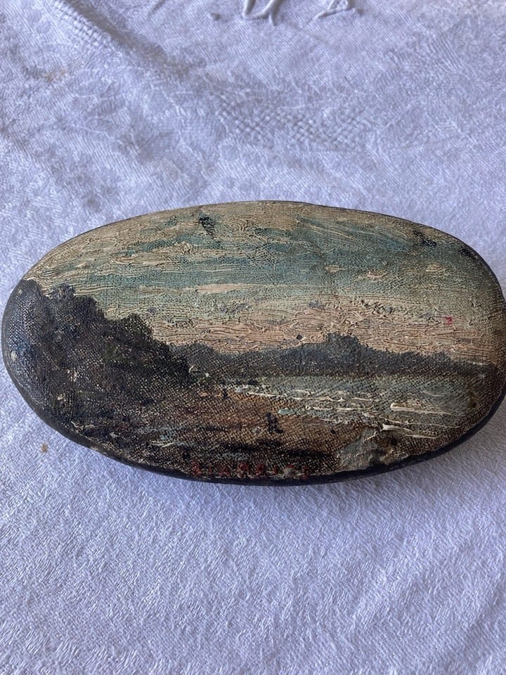 Rare peinture à l’huile sur galet, vue Biarritz, début XXème — Foto 6
