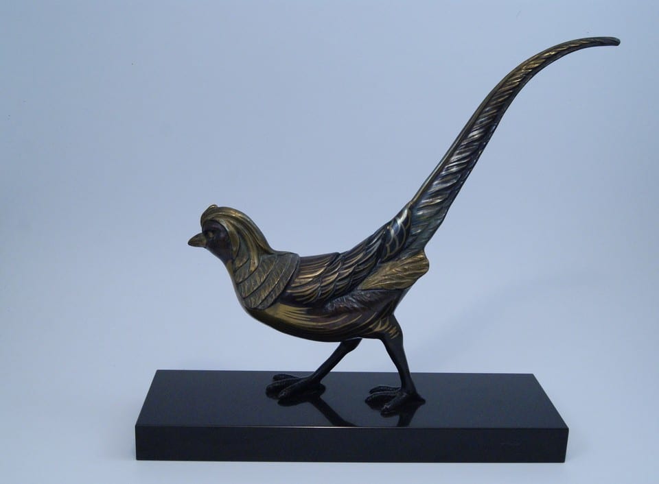 Régule patine bronze animalier faisant style Art Déco pheasant bird spelter — foto 5