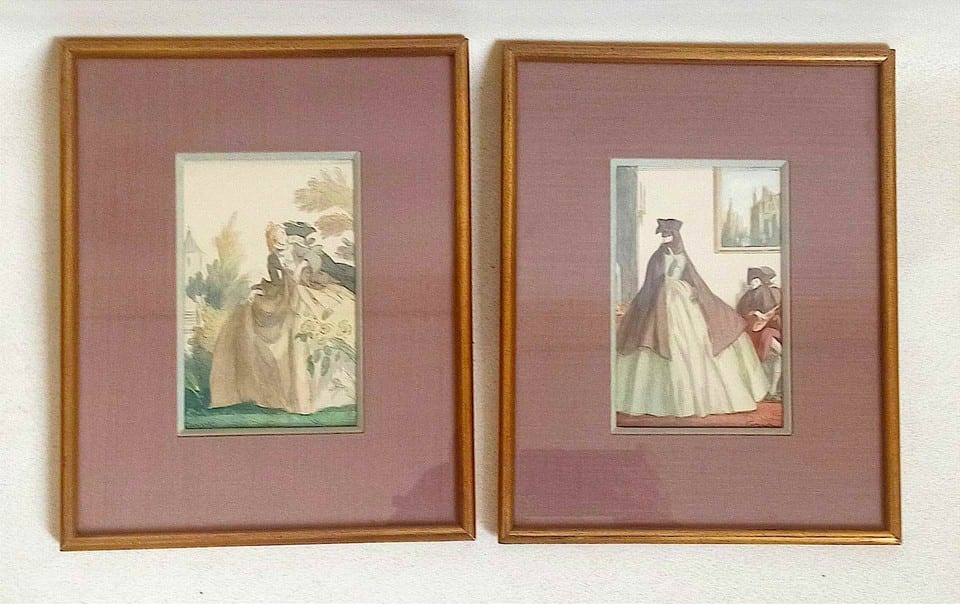 Paire d'aquarelle et gouache originales de Ferdinand Fargeot 1946 — photo 2