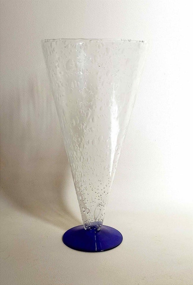 Grand calice verre bullé transparent & piètement bleu Hauteur 30,3 cm — photo 2