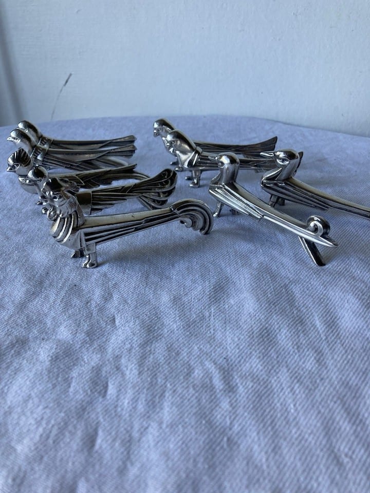 9 porte-couteaux, zoomorphes, Art Deco, dlg Sandoz, en régule chromé — photo 7