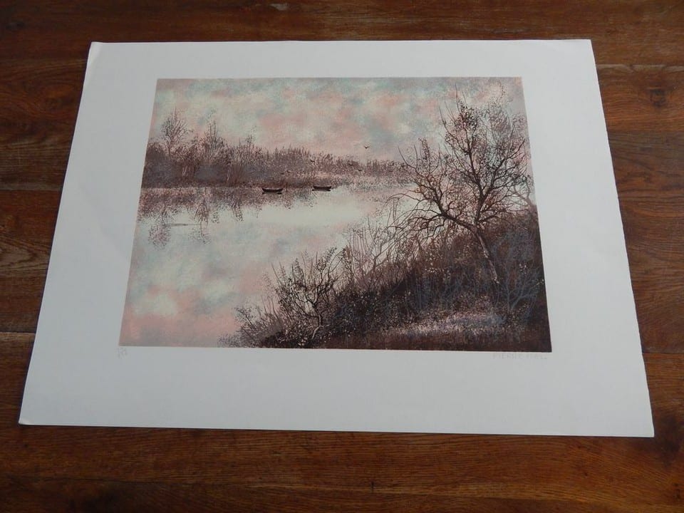 LITHOGRAPHIE ORIGINALE  " Paysage Rivière " Signée PIERRE MAS Numérotée 24/225 — photo 2