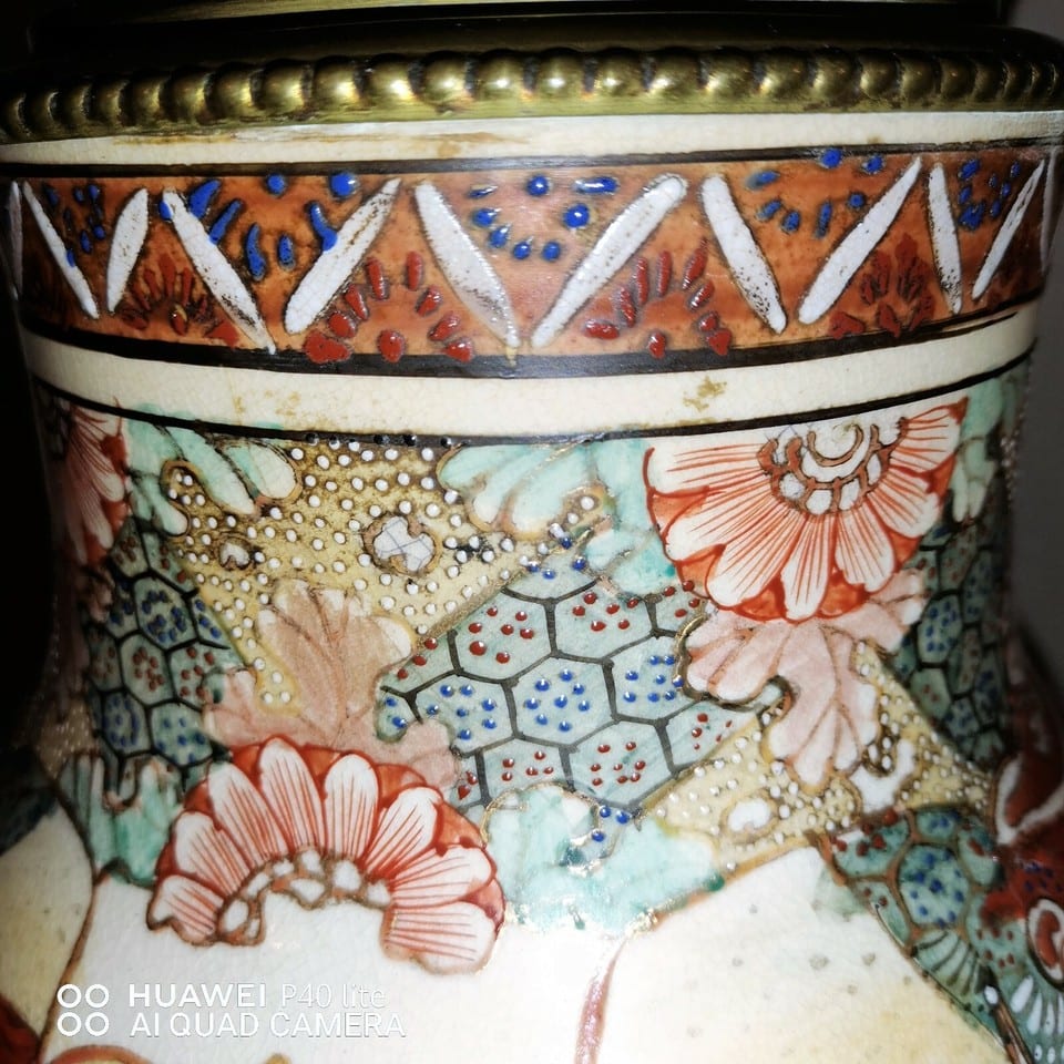 Vase japonais Satsuma en porcelaine monté en lampe haut 45 vase seul 28 cm — photo 8