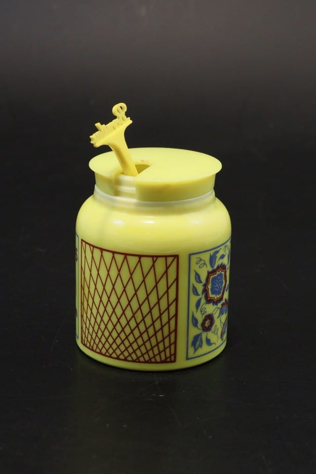 Pot à moutarde de Dijon Bornibus Paris opaline jaune Opalex couvercle cuillère — foto 4