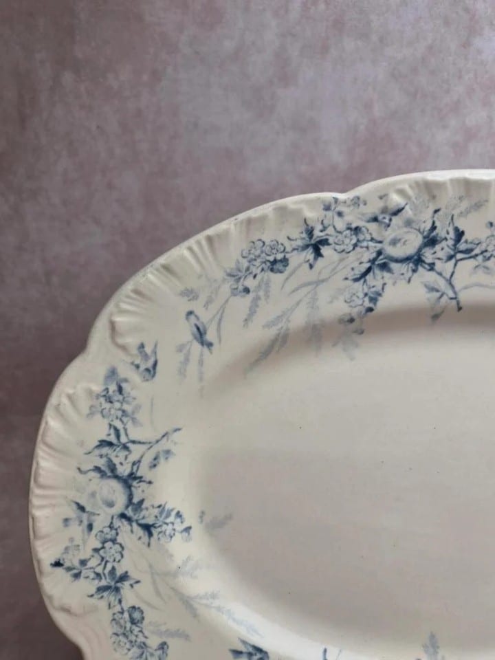 Grand plat ovale Terre de Fer Creil et Montereau Linotte – Xixe — photo 6