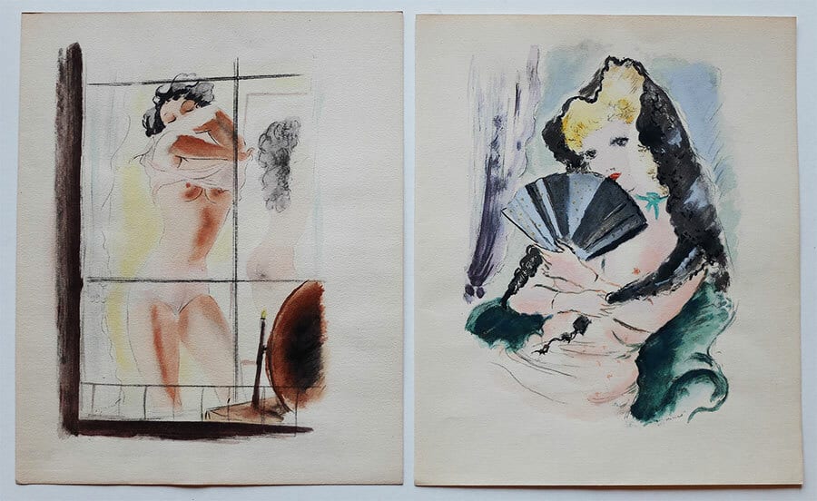 ANDRÉ DIGNIMONT PUDEUR (BILLY) Suite de 5 illustrations en couleurs 1946 curiosa — photo 2