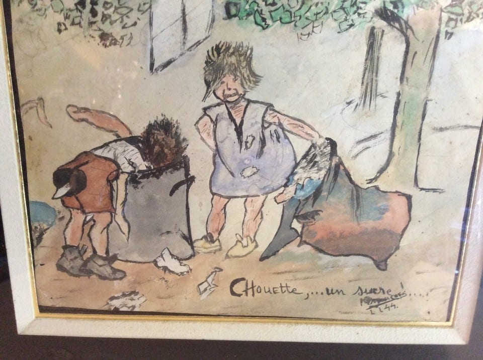 tableau avec aquarelle scene de rue avec enfants  vers année 50 — photo 2