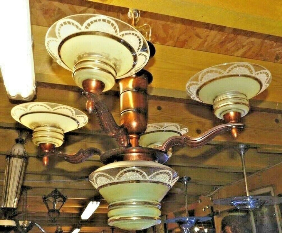 Lustre Suspension vintage 5 lumières années 50 ou 60 haut 62 diam 65 cm