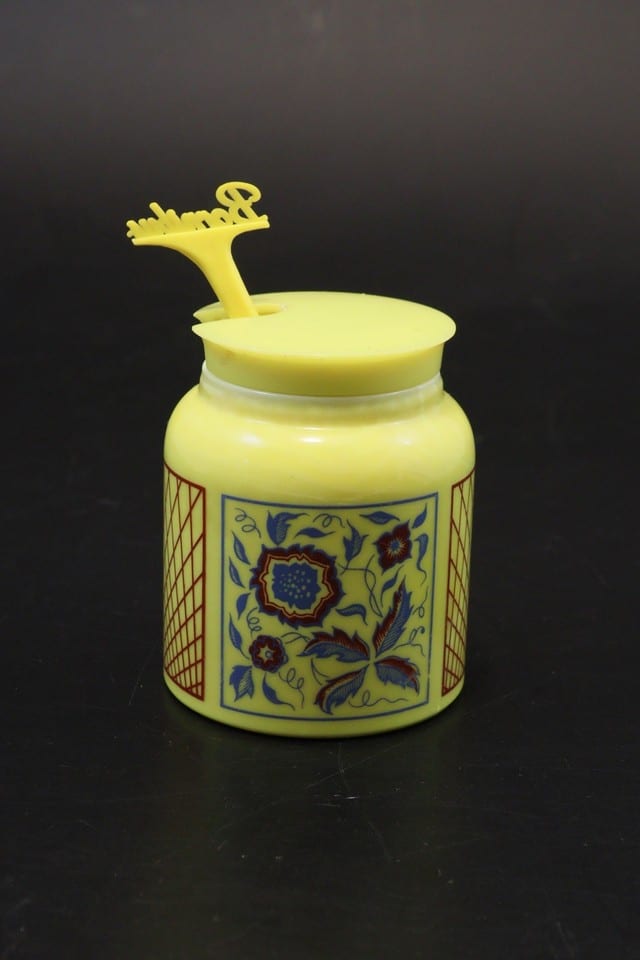 Pot à moutarde de Dijon Bornibus Paris opaline jaune Opalex couvercle cuillère — foto 5
