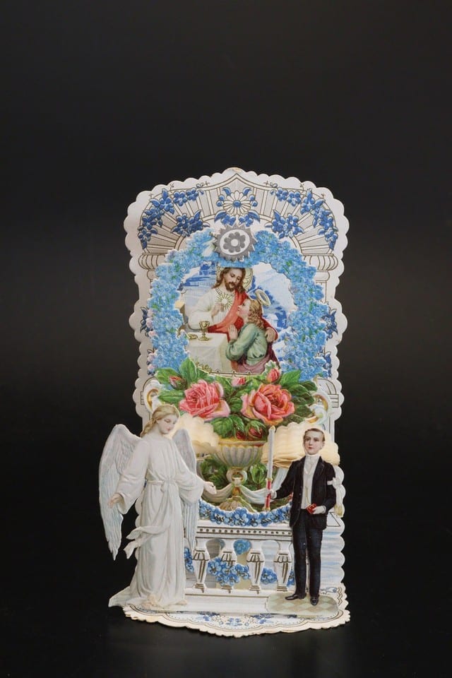 Carte à système Pop-up communion canivet french angel religious holy card 1920 — foto 3