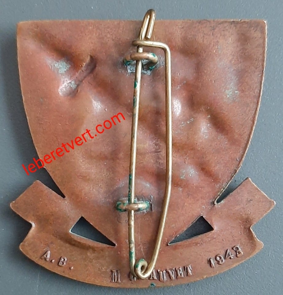 Badge Béret Commandos Marine BRONZE ORIGINAL Chauvet 1943 Insigne AB Paris 1970 — photo 2