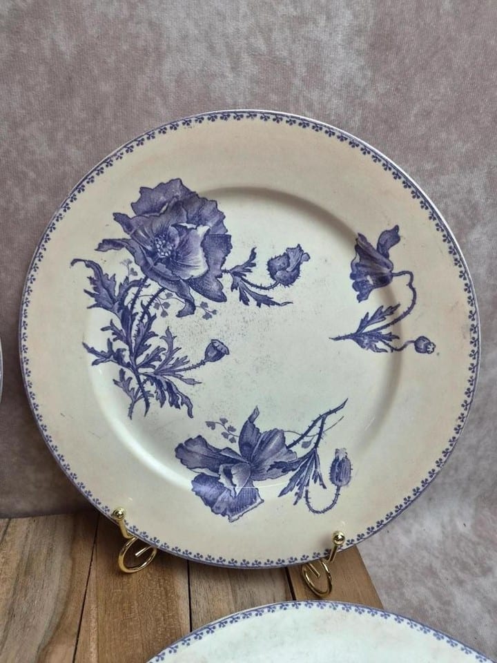 Lot de 6 assiettes plates terre de fer Sarreguemines Feria décor violet ancien — photo 4