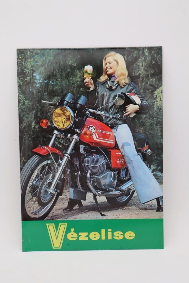 Plaque publicitaire bière Vézelise – Moto Motobécane 350 – Vintage