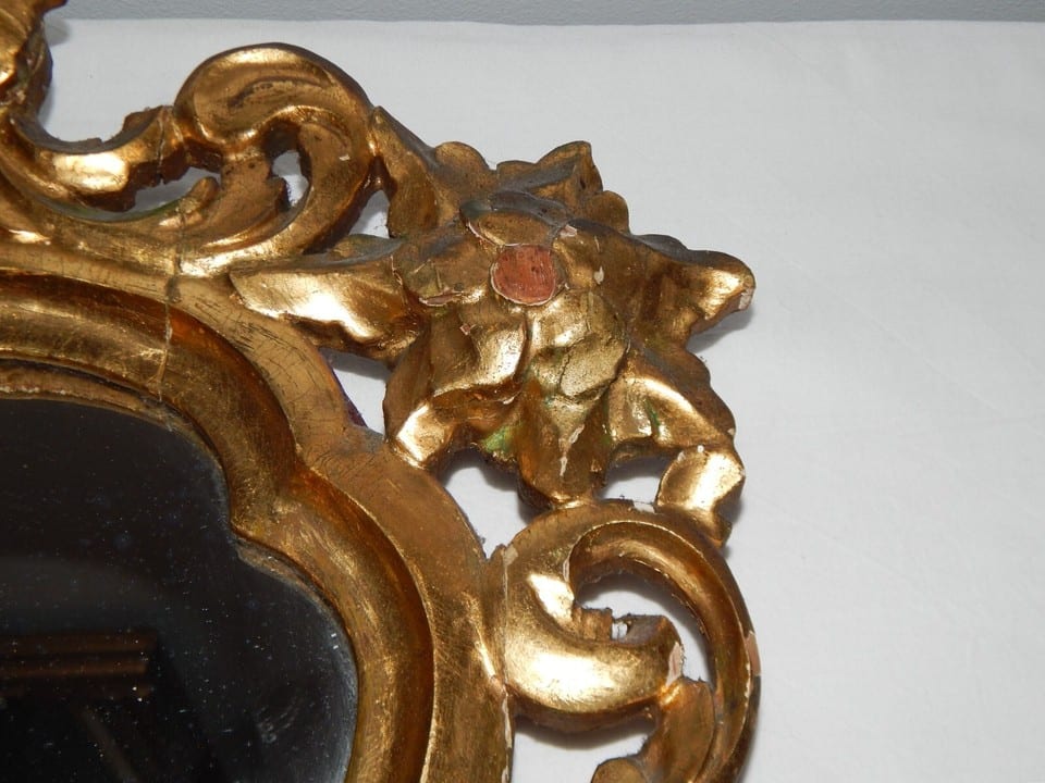 ANCIEN Grand MIROIR en Bois Doré à Décor Floral — photo 7