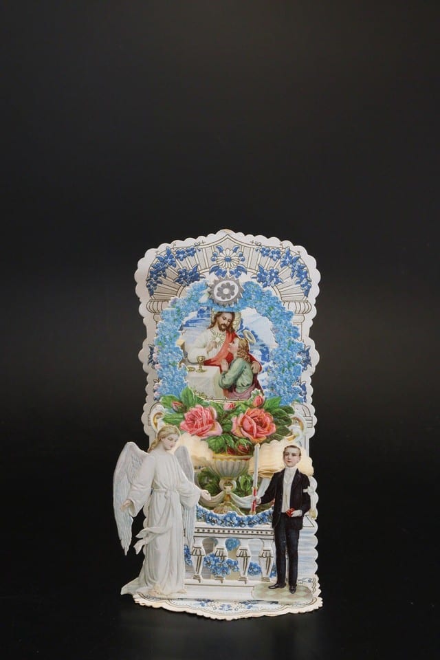 Carte à système Pop-up communion canivet french angel religious holy card 1920 — foto 2
